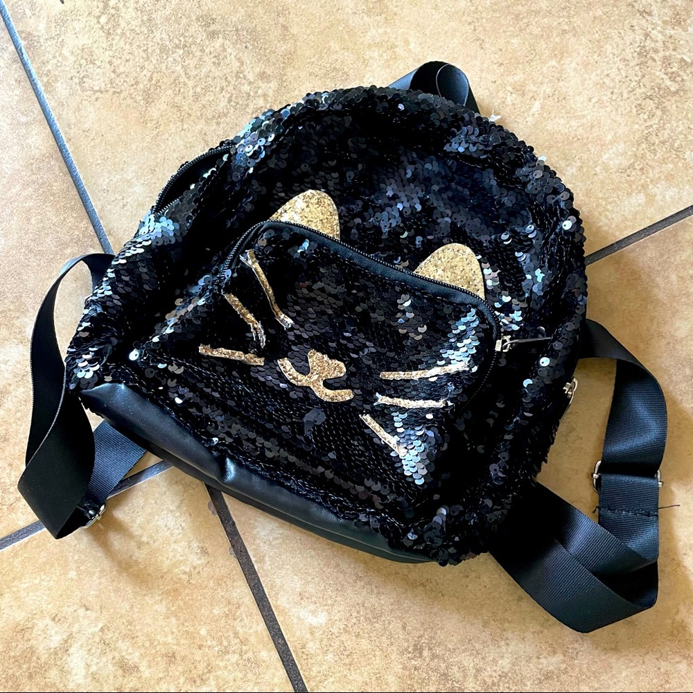 Black and Gold sequin mini backpack